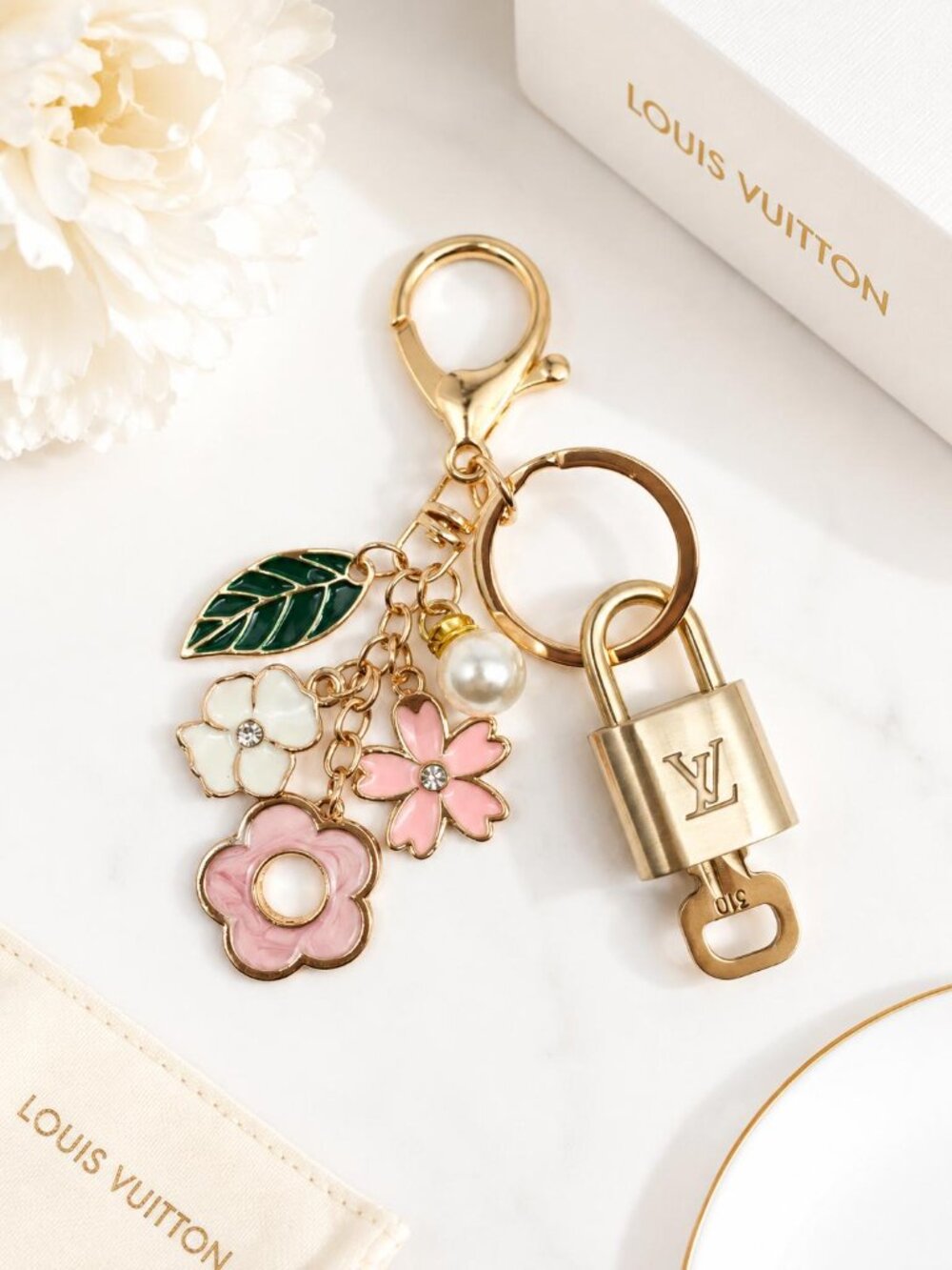 Authentic Louis Vuitton Gold Padlock 🔒 Key Set w/ Unbranded Flower Bag Charm